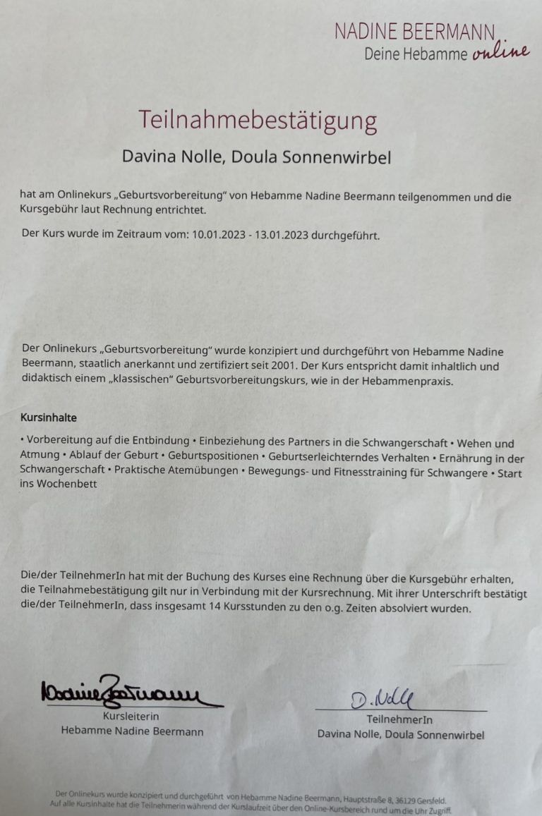 Geburtsvorbereitungskurs Bescheinigung 768x1157